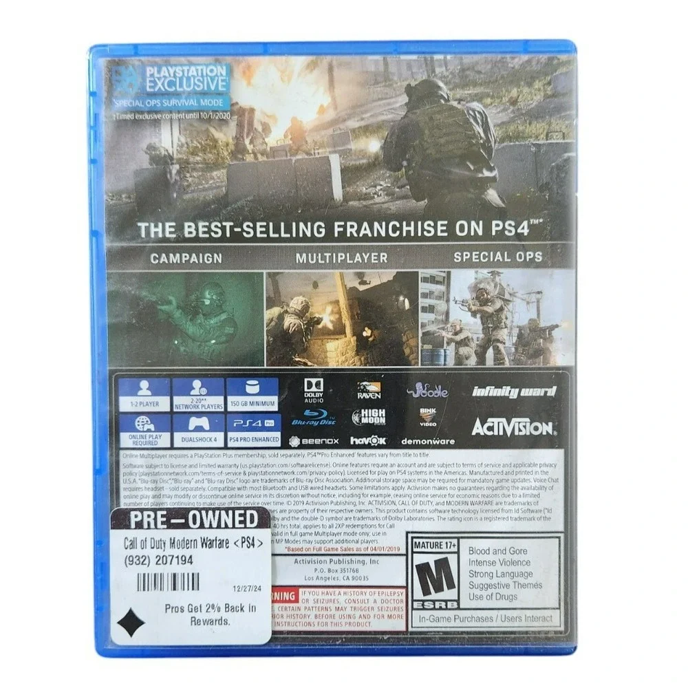 Playstation 4 Call of‎ Duty Modern Warfare Game
